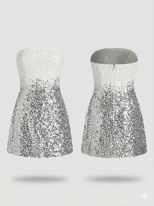 Retrofête White Silver Strapless Sequin Kameron Embellished Mini Dress XLarge