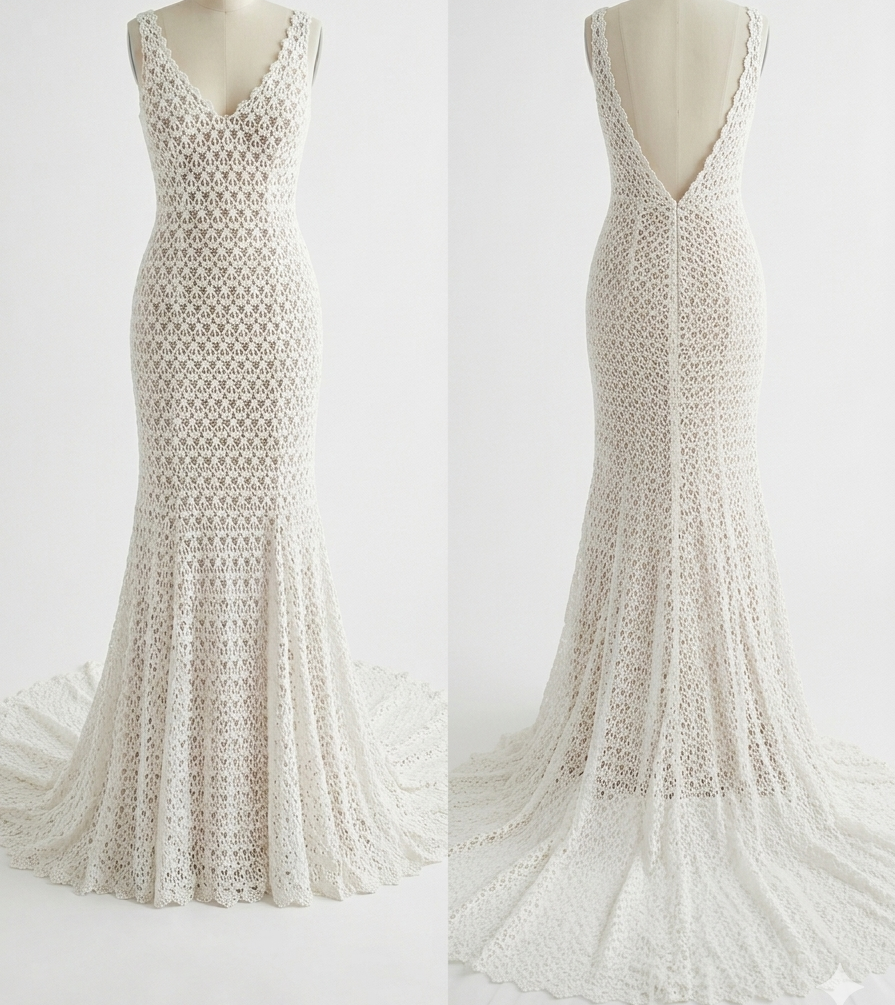 Daughters of Simone Nev Almond Crochet Lace Wedding Dress 4XL Anthro Boho Gown