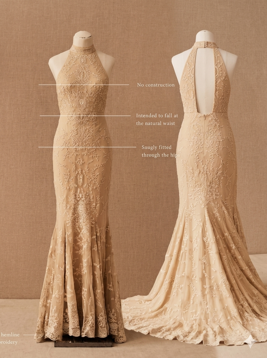 BHLDN Daisy Lace Halter Open Back Wedding Gown Champagne US 10 NWT