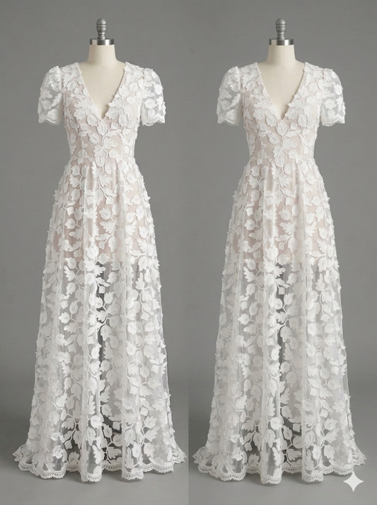 Helsi Clara Puff-Sleeve Sheer Floral Appliqué Maxi Dress Sz Medium NWT