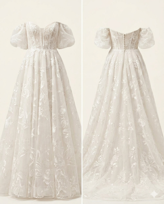 Jenny by Jenny Yoo Emerson Embroidered Tulle Off-The-Shoulder Wedding Gown 0 NWT