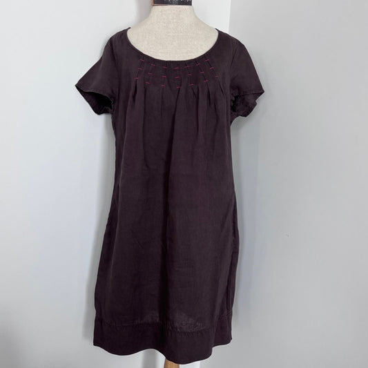 Boden Brown Short Sleeve Linen Short Shift Dress size 10R (389)