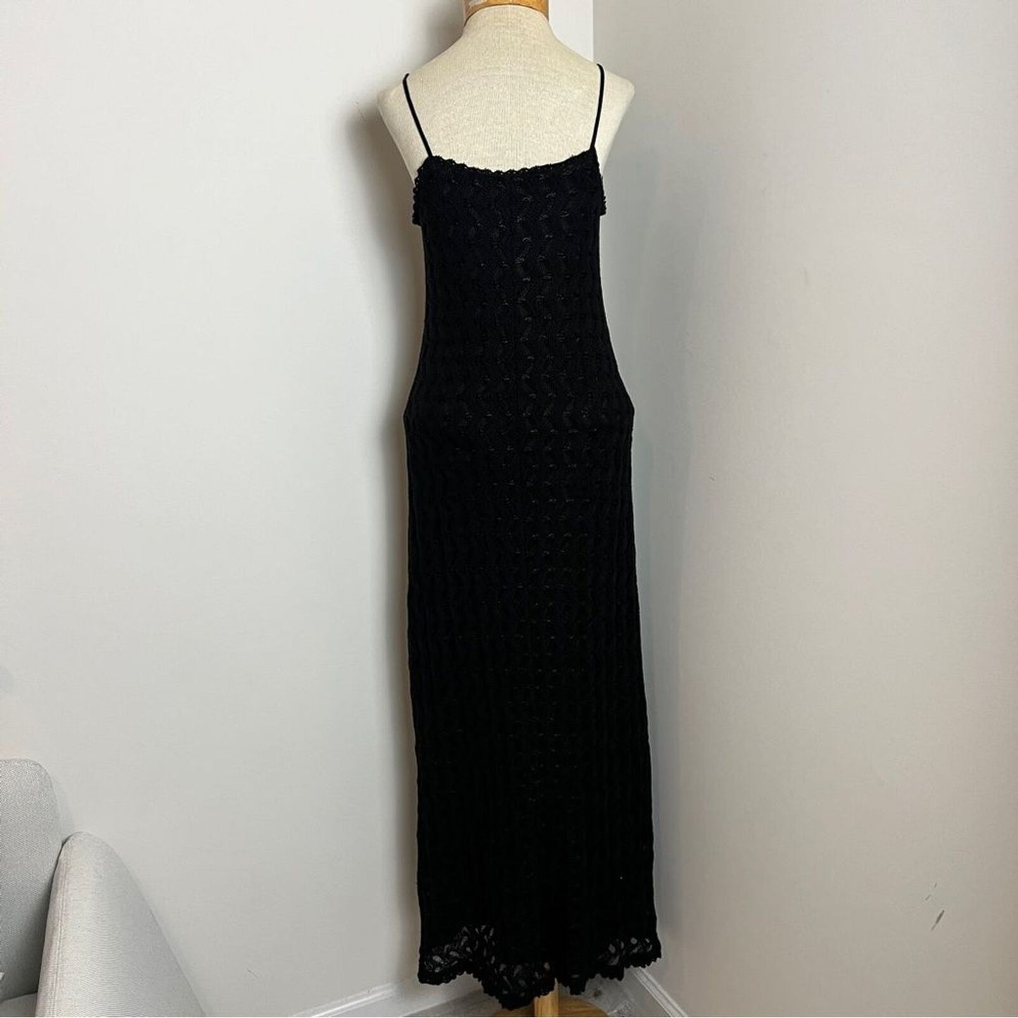 Parallel Dresses Spaghetti Vintage Strap Black Knit Lined Dress Sz 8 (519)