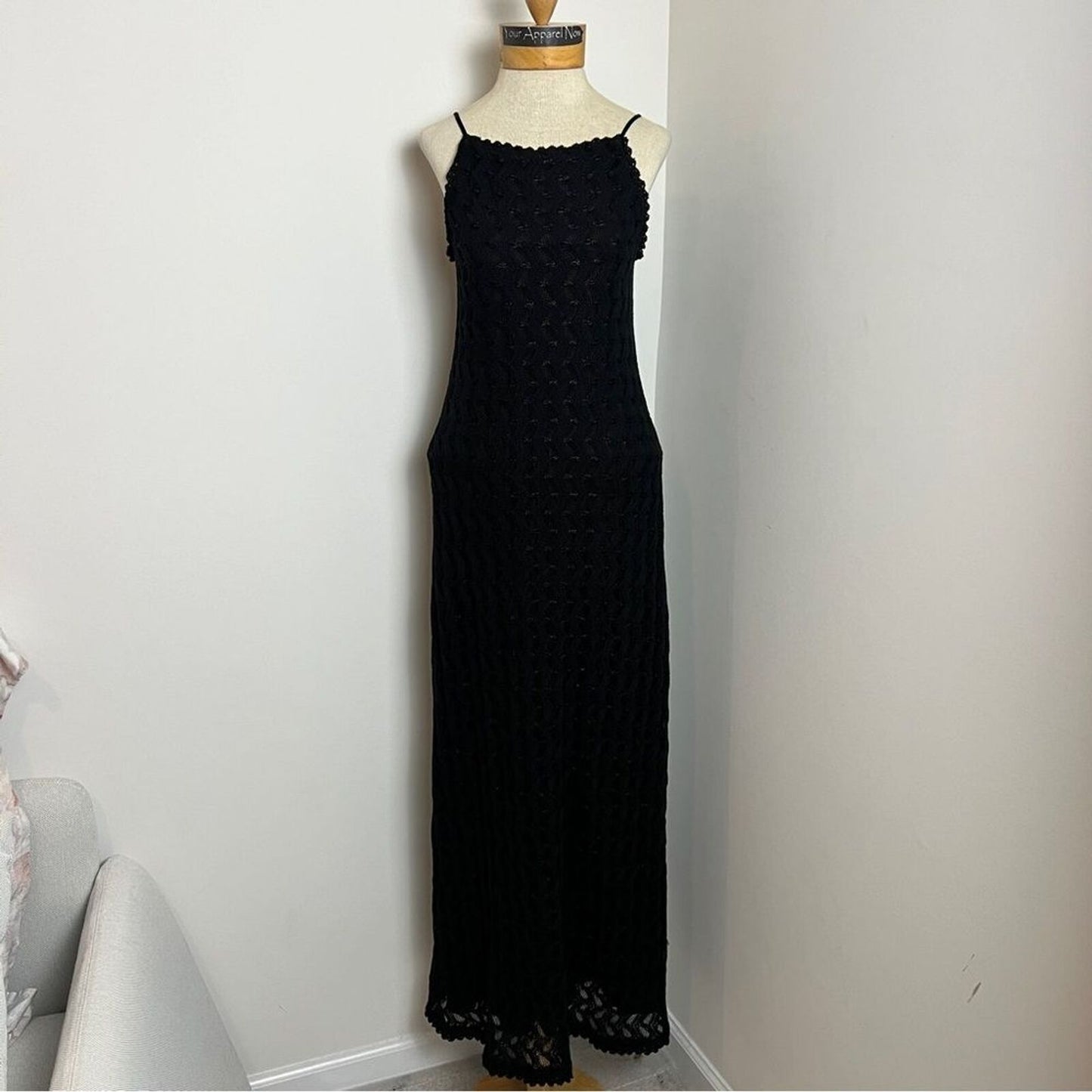 Parallel Dresses Spaghetti Vintage Strap Black Knit Lined Dress Sz 8 (519)