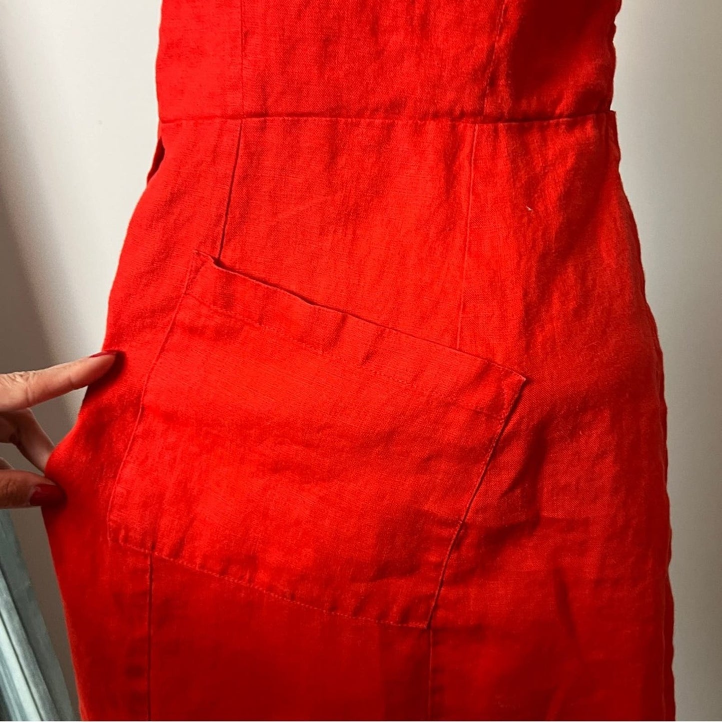 Cynthia Rowley Red Orange Sleeveless Button Down Linen Mini Dress Sz 10 (586)