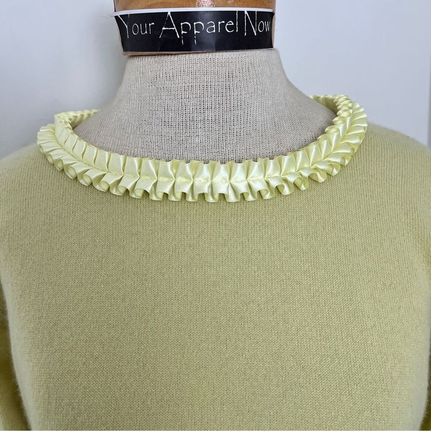 Valerie Louthan Lime Green Crew Ruffled Long Sleeve Cashmere Sweater (413)