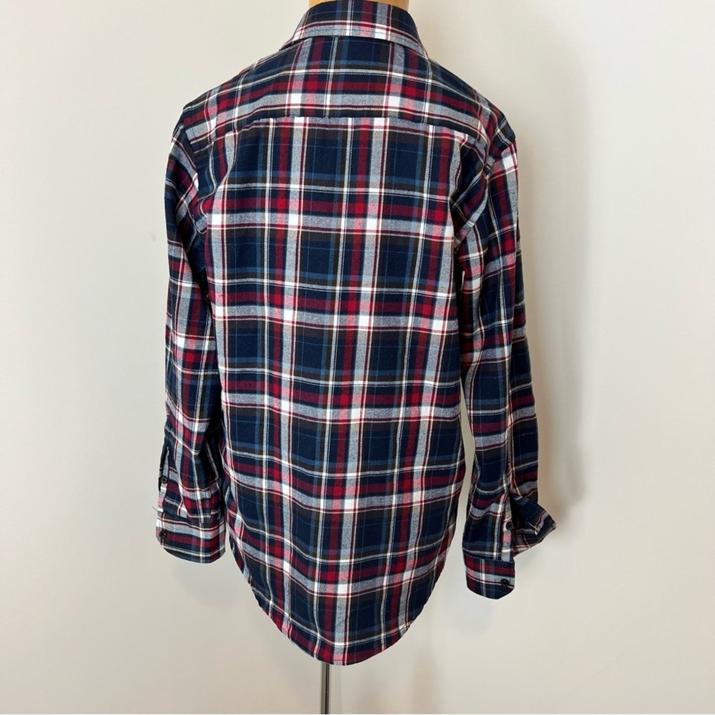 Women's Tartan Plaid Blue Red White Long Sleeves Collar Shirt size M (134)