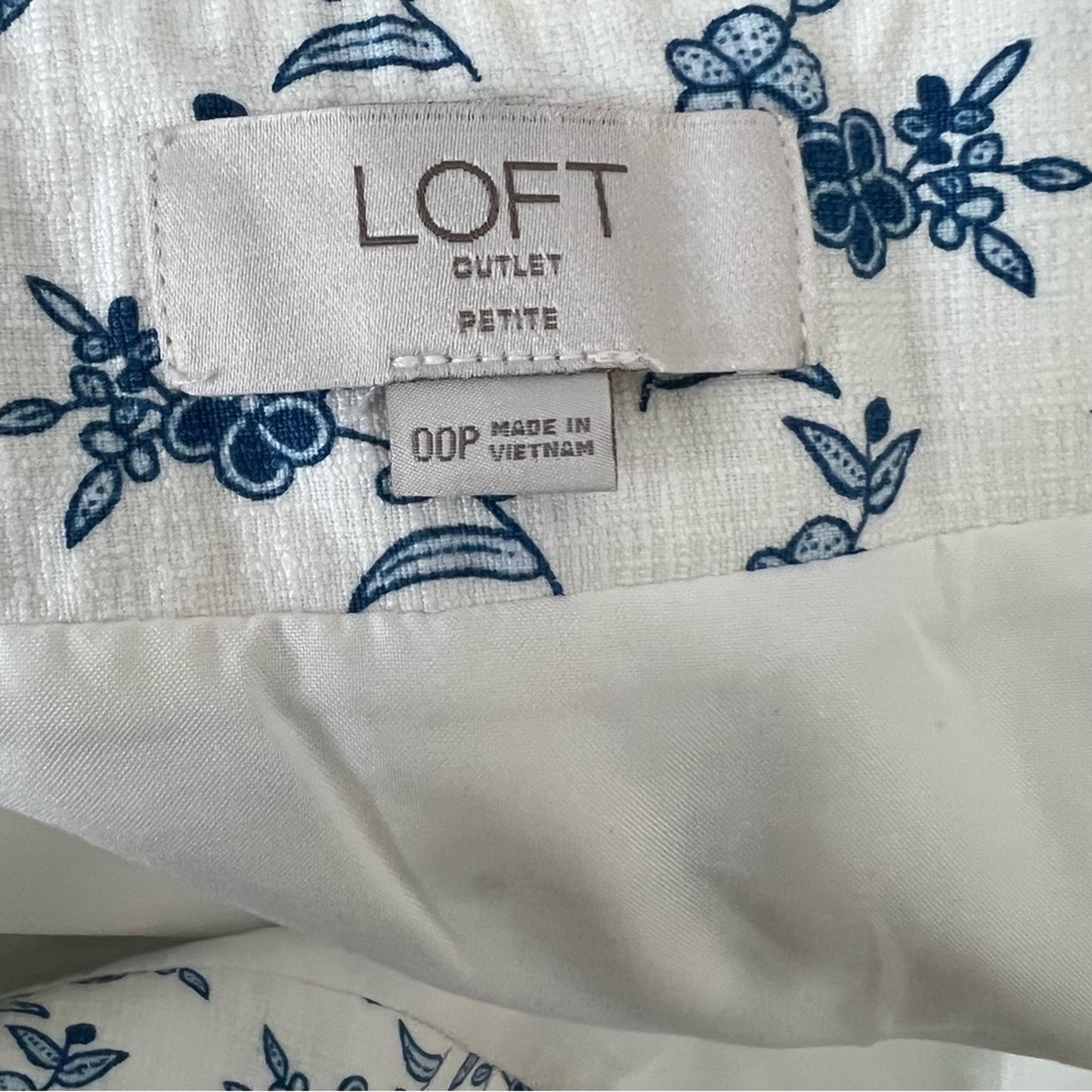 Loft Outlet White & Blue Short A-Line Side Zip Cotton Mini Skirt size 00P (82b)