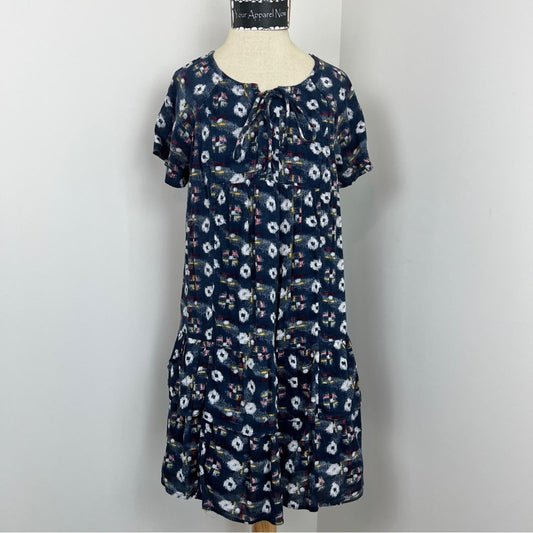 CASLON  ✨Nordstrom✨ Blue Cotton Blend Lace Up Tiered Dress Size M (24)
