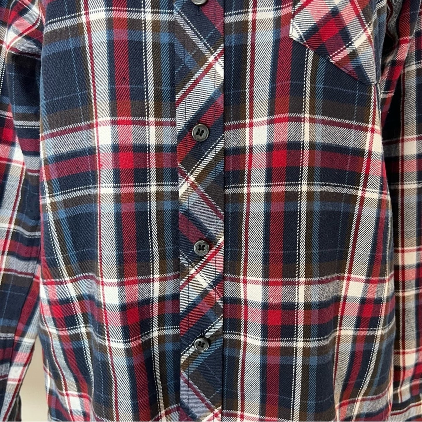 Women's Tartan Plaid Blue Red White Long Sleeves Collar Shirt size M (134)