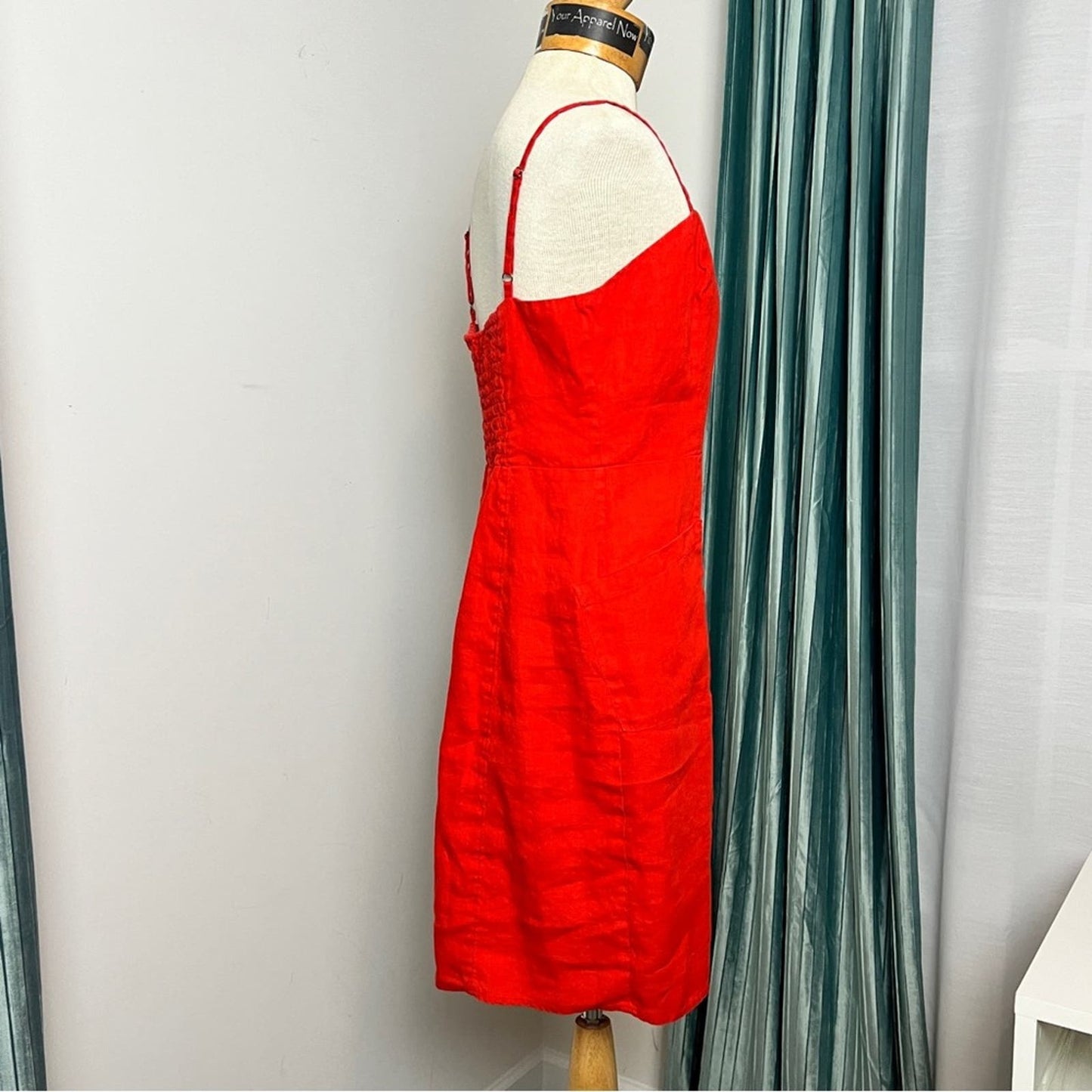 Cynthia Rowley Red Orange Sleeveless Button Down Linen Mini Dress Sz 10 (586)