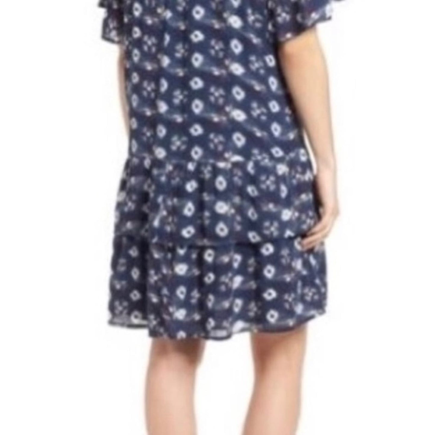CASLON  ✨Nordstrom✨ Blue Cotton Blend Lace Up Tiered Dress Size M (24)