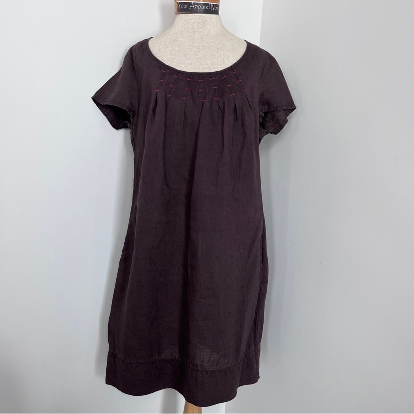 Boden Brown Short Sleeve Linen Short Shift Dress size 10R (389)
