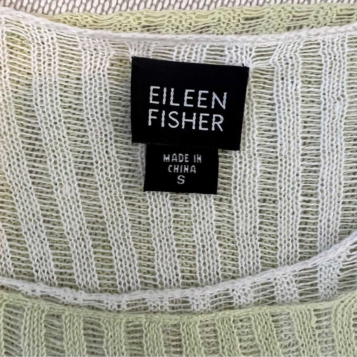 Eileen Fisher Green/White Double Layer Knit Linen Sweater Sz Small 528