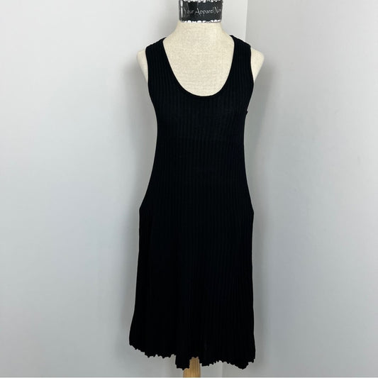 YUKA Little Black Ribbed Sleeveless Sheer Dress size Large (254)