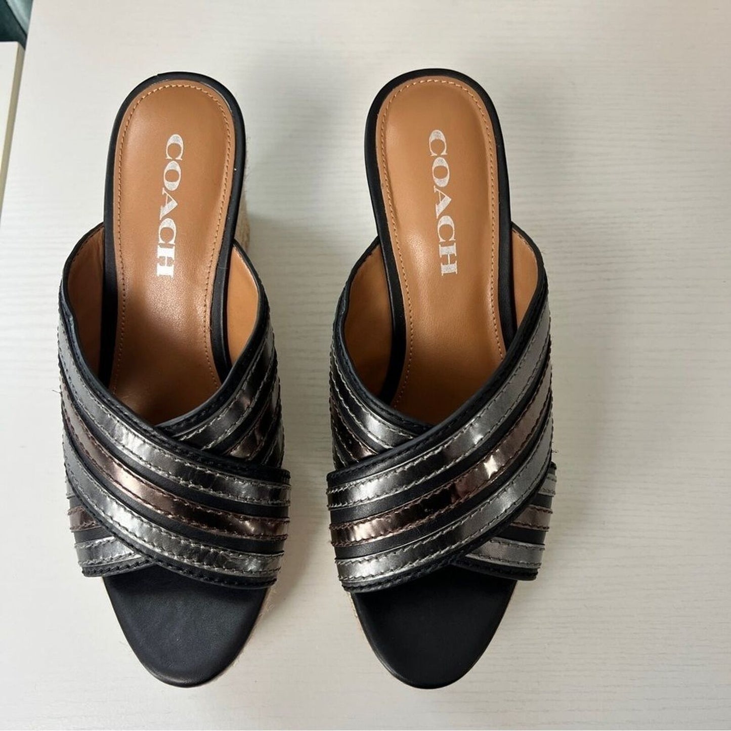 COACH Florentine size 7 Gray Bronze Open Toe Platform Wedge Sandals