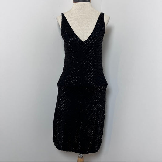 ZARA Little Black Knit Sleeveless beaded Dress size Medium (376)