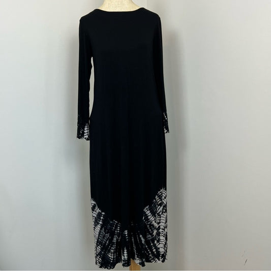 Gypsy Black tide dye design Long Sleeve Fitted Jersey Midi Dress size Small (137